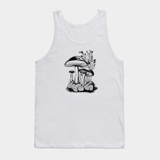 Mushroom line art wild garden collection tattoo style drawing Tank Top